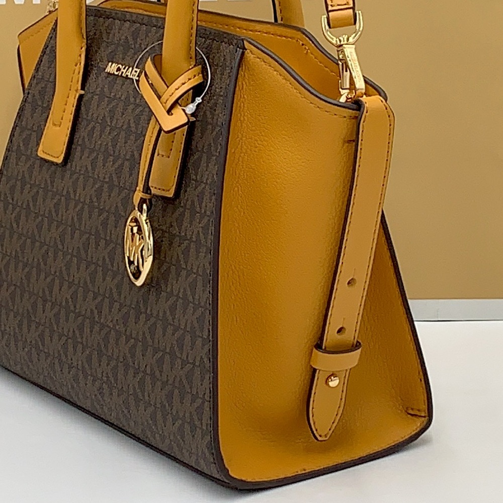 MICHAEL KORS
Avril Small Logo Top-Zip Satchel / Crossbody Marigold/ Brown Color - Picture 16 of 16